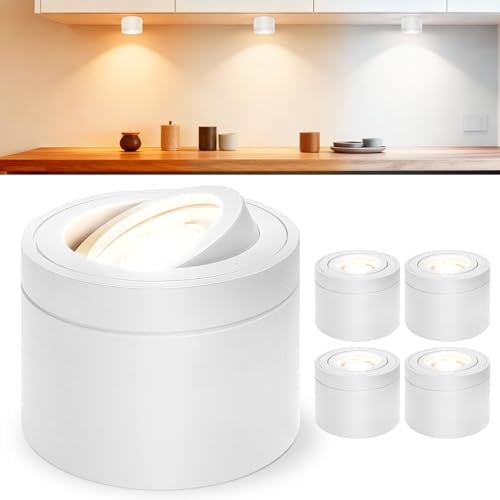 Laiebri 4x Led Aufbauspots Weiß - 30° Schwenkbar Ø80x60mm Deckenstrahler - inkl. 6W Led Modul 230V 2700K/4000K/6500K Dimmbar Deckenspots - Aufbaustrahler - Aufputz Spots