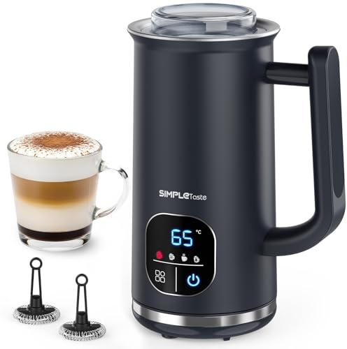 SIMPLETASTE Milchaufschäumer Elektrisch 4-in-1 | Heißer & kalter Milchschaum, LED-Digitaldisplay, mit Ersatzquirl, Milch erwärmen, Automatisch, Leise, BPA-frei