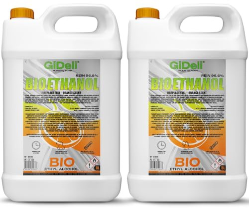 GiDeli bioethanol 2 x 5l Orangenduft 96,6% Ethanol für Innen & Außenkamine Rauch und Rußfrei - Aus Mais & Zuckerrüben