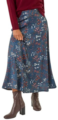 Roman Jersey Skirt for Women UK - Ladies Midi Maxi Floral Animal Print Autumn Winter Swing Smart Casual Office Cocktail Party Going Out Evening Holiday Cruise - Size 10 - Denim