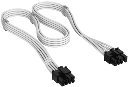 CORSAIR Elite Premium Cable PCIe 8-Pin (6+2 Split) Type 4 en Funda Individual – Diseño Paracord de Malla de Triple Capa, Compatible con PSU Corsair Type 4 – Blanco