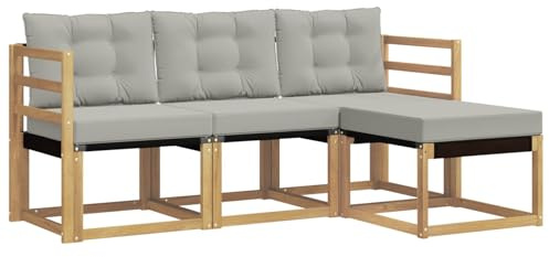 vidaXL Outdoor-Sofagarnitur mit Kissen 4 pcs Weiß und Hellgrau, Garten-Sofa, modernes Lounge-Set für draußen, haltbar, gemütliche Terrasse-Sitze für jeden Anlass