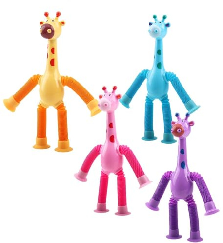 4 Pcs Telescopic Suction Cup Giraffe, Suction Cup Fidget Accessories | Stretchy Giraffe Tubes, Telescopic Suction Cup Sensory Accessories, Stress Relief Desk Accessories for Home, Office and Car