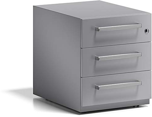 Bisley Rollcontainer Note mit Griff, 3 Universalschubladen, Metall, 355 Silber, 56.5 x 42 x 49.5 cm