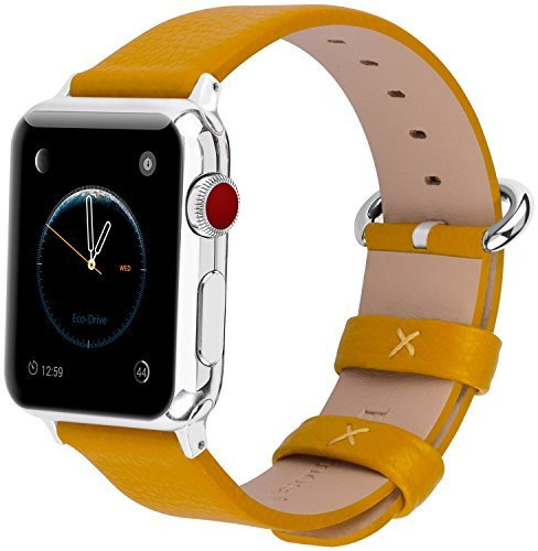 Fullmosa Cinturino per Apple Watch 45mm/44mm/49mm/42mm, Cinturini in Pelle di Ricambio Compatibile con Apple Watch Serie 9 8 7 6 5 4 3 2 1, Apple Watch SE 2/ SE/Ultra/Ultra 2, Giallo
