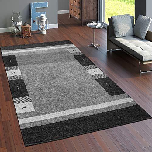 Paco Home Teppich Wohnzimmer Schlafzimmer Kurzflor Ethno Design Geometrisches Muster Handgearbeitet Gabbeh Moderne Deko, Grösse:160x230 cm, Farbe:Grau