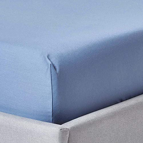 HOMESCAPES Luxus Spannbettlaken 180x200 cm blau, Satin-Spannbetttuch, 100% ägyptische Baumwolle, Bettlaken mit Gummizug Fadendichte 1000