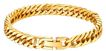 Bandmax Panzerkette Armband für Herren Goldene kubanische Gliederarmband 21cm schwere Panzerarmband 8mm Link Chain Bracelet Gold Armkette Modeschmuck Accessoire für Ehemann