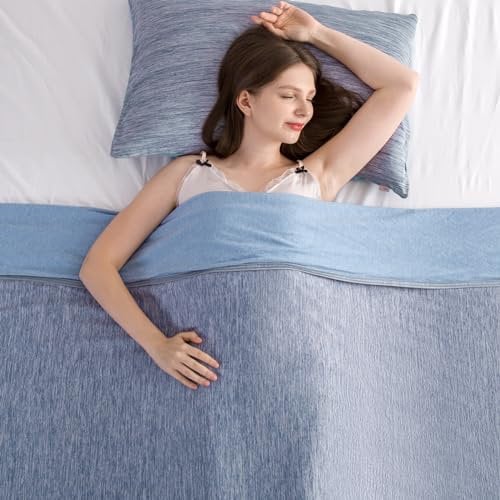 Elegear Kühldecke leichte Sommerdecke, Körper kühl halten, Arc-Chill 3.0 Kühlfasern Q-Max>0,5 Selbstkühlende Decke für Besseren Schlaf, doppelseitige kühlende Decke Sofadecke, Blau 150 x 200cm