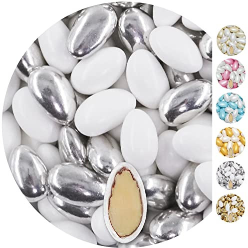 EinsSein 1kg dragées mariage amandes Conchiglia Mix blanc-argent mat métallique| dragees baptême, communion, célébrer, fête, candybar | Cadeaux pour les invités mariage | Bonbon aux Amande