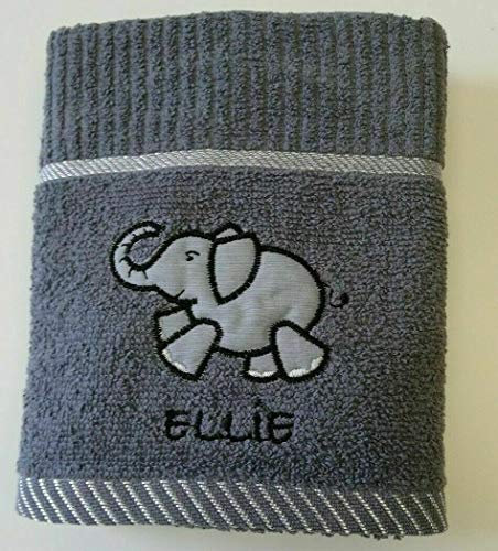 Sue Rossi Ltd 100% Turkish Cotton Tea Towels Embroidered Animal Cooks Cloth Luxury 3 Pack Kitchen Towel Set (Dark Grey Elephant)
