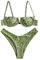 ZAFUL Zweiteiliger Bikini Set, Blumenmuster Hoch Geschnitt Bikini mit Bügel & V-Badehose für Damen (Grün, L)