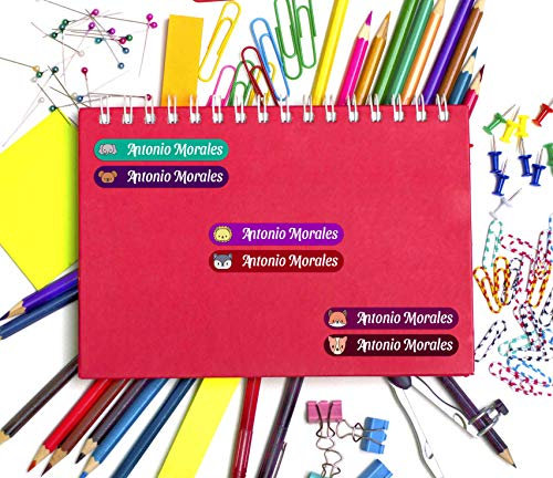 45 Etiquetas Adhesivas Personalizadas con Animalitos para marcar objetos, libros, fiambreras, etc. Medida 6 x 1 cm
