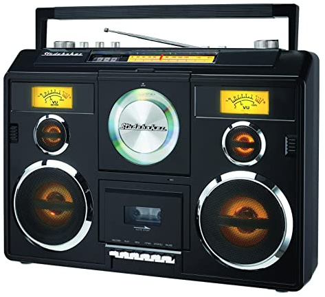 Studebaker Sound Station Portable Stereo Boombox with Bluetooth/CD/AM-FM Radio/Cassette Recorder (Black)