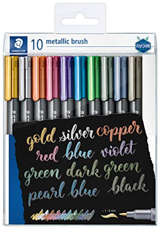 STAEDTLER 8321 TB10 metallic brush pens, wallet of 10 assorted colours
