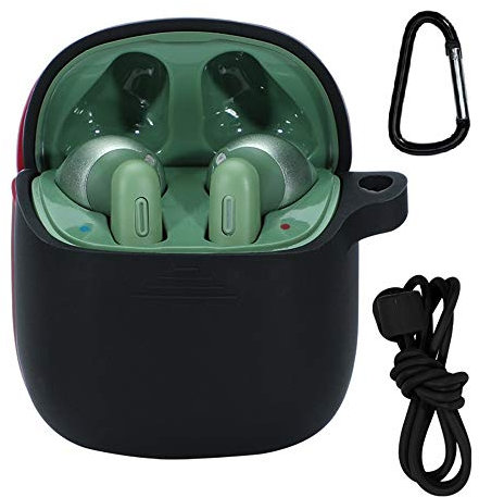 JBL Tune 220TWS Hülle,Keychain,Anti-Loss Strap,Weiche Silikon Case,Thin Soft Stoßfeste rutschfeste Schutzzubehör Abdeckhülle Tasche für JBL Tune 220TWS Wireless Charging Earbuds Headphone (schwarz)