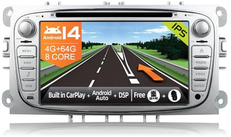 JOYX Android 14 Autoradio Passt für Ford Focus/Mondeo/S-Max/C-Max/Galaxy- [4G+64G] - [Eingebaut DSP+Carplay+Android Auto] - LED Kamera Canbus KOSTENLOS - Lenkradsteuerung 4G WiFi DAB Bluetooth5.0