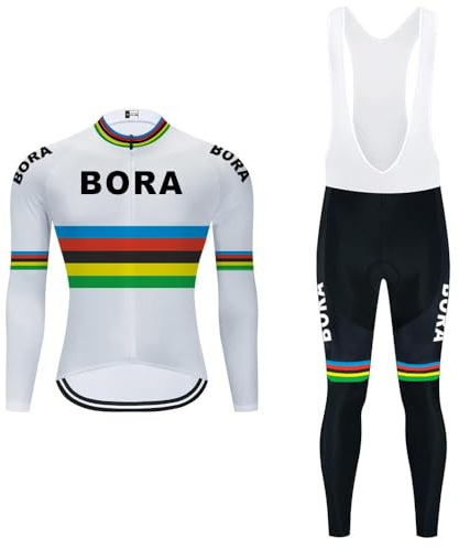 Radtrikot Set Herren Fahrradtrikot, Langarm Set mit 20D-Gel-gepolsterten Langarm Trägerhose Radhose, Atmungsaktiv Elastische Schnell Trocknend Fahrradbekleidung Set für Radfahren MTB