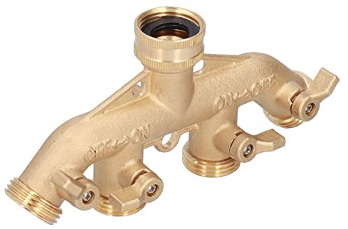 Fafeicy 4-Wege Schlauchverteiler, 0.8Mpa NPT 3/4 Verstellbare Wasserhahn-Schlauchanschlüsse, für 4-Wege-Kugelhahn-Wasserverteiler, Messing + Gummimaterial, Kugelhahn