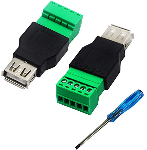 Greluma 2 pcs Conector de Bloque de terminales de Tornillo USB 2.0 A,Conector Hembra USB 2.0 A a Perno Hembra de 5 Pines,Adaptador de Enchufe de Terminal de protección de Tornillo,convertidor 300V 8A