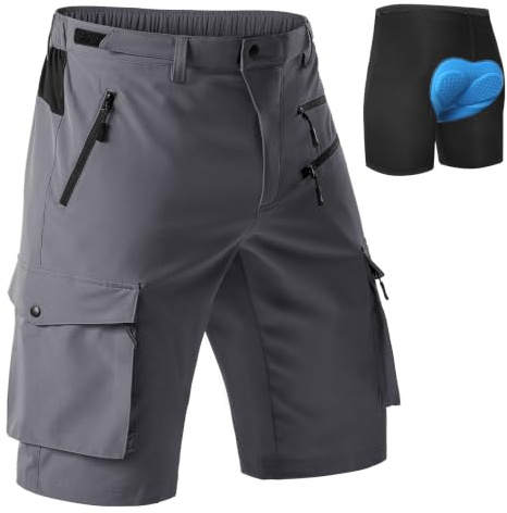 Hiauspor MTB Hose Herren Kurz Gepolstert: Atmungsaktiv Schnelltrocknend | 2 in 1 Konzept, Abnehmbares 3D-Pad, 5 Taschen mit Reißverschluss, Radhose Herren Kurz, 4-Wege-Stretch,Reißfest