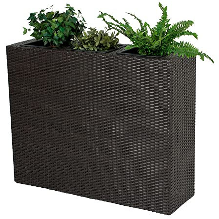 Lomadox Raumtrenner Sichtschutz Raumteiler mit 3 Pflanztöpfen in Coffee