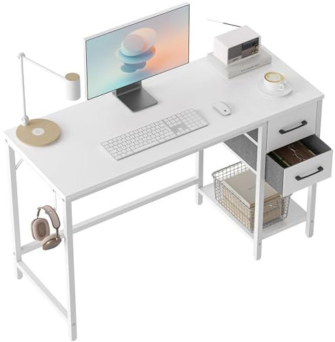 Cubiker Computer Home Office Desk with Drawers, 140x50 cm Small Desk Study Writing Table, Modern Simple PC Desk, White