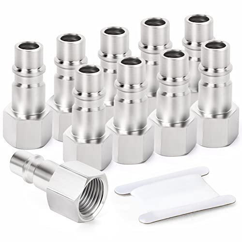 ERGAOBOY 10 Pezzi 1/4 Filettatura BSP Femmina Spina Aria Industriale in Acciaio, Accessori per Utensili Pneumatici Raccordi a Collegamento Rapido Tappi Pneumatici