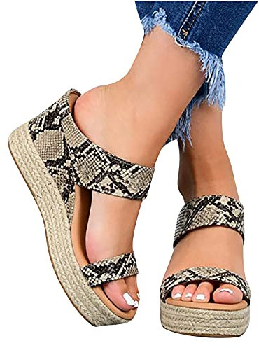 TBTB Sandales Compensées Femme Bout Ouvert Plateforme à Talon Compensé Semelle Epaisse Talons Compensees Été Chaussures Pantoufles Plage, Brun, 35 EU