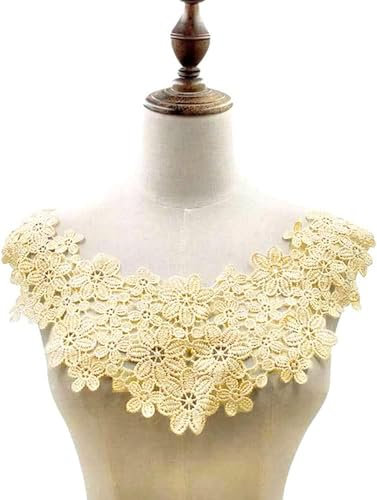 Bestickte Blumen Blüte Spitze Kragen Applikation,Stickerei Spitzenbesatz Häkelspitze Patch Spitzemotiv Applique Patches Einsatzkragen für Nähen Handwerk Kostüm Hochzeitskleid Brautkleid Deko,Beige