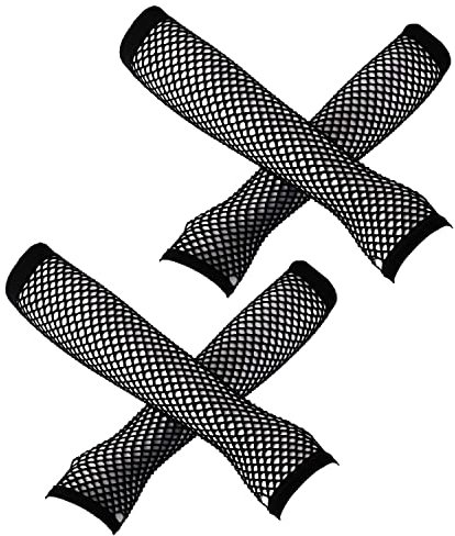 Lezevn 2 Guantes de rejilla de París Accesorios Guantes sin dedos para fiesta de los años 80, Negro, Talla única