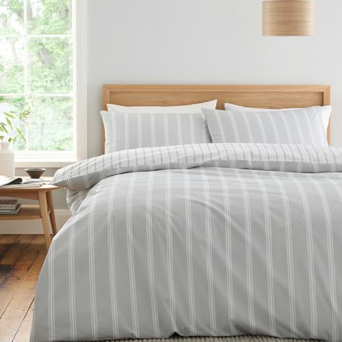 Bianca Ashford Stripe Bettbezug-Set mit Kissenbezügen, Fadenzahl 200, Baumwollperkal, wendbar, für Super-Kingsize-Bett, Silbergrau