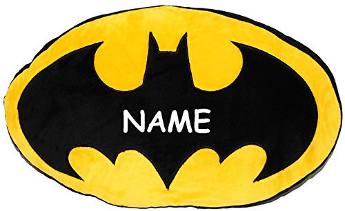 alles-meine.de GmbH großes Plüsch Kissen/Schmusekissen - Logo Batmann - incl. Name - 48 cm * 27 cm - Kuschelkissen - groß - sehr weich - Reisekissen/Autokissen - Samtkiss..