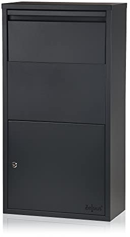 Zelsius Buzón de Correo para Paquetes Mercurio | Acero con Recubrimiento Pulverizado y Elementos de Acero Inoxidable | Color Antracita | con Tope de Retorno Integrado | Buzón de Paquetería