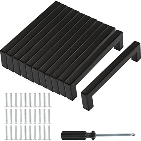 UYTAG 12 Pack Kitchen Cabinet Handles with Hole Spacing 128mm, Screws and Installation Tools, Suitable for Drawer, Furniture, Home Decoration-(Black), UK-LL-BA-HS-JS-12