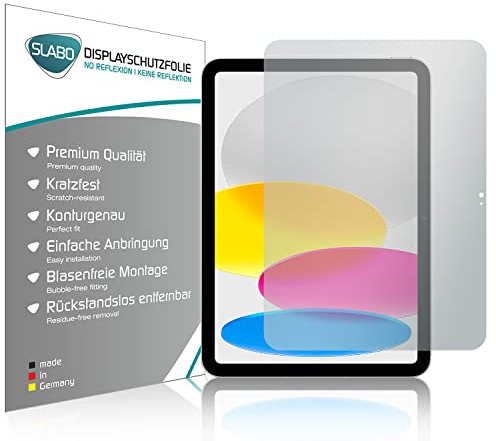 Slabo 2 x Protector de Pantalla Compatible con iPad 10,9 (10. Gen. | 2022) Wi-Fi + Cellular lámina Protectora de Pantalla No Reflexion | No Reflexiones Mate