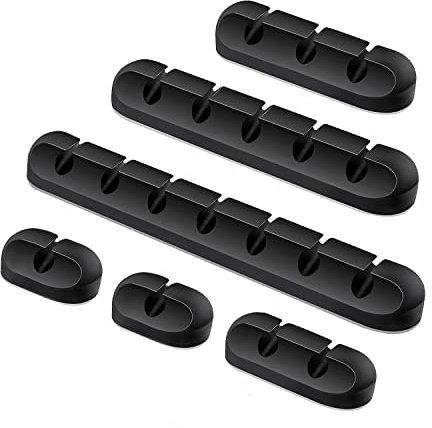 Rusoz Clips Câble Organisateur,6 Pièces Rangement Clips Cable Adhésives Auto Collant Silicone Noir Clips de Fixation Des Câbles Cordon avec adhésif 3M Pour Câble Gestion Au Bureau Et Maison