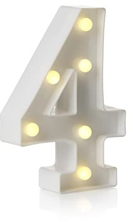 Auraglow LED Alphabet Letter & Number Light Sign Decorations, Lamp for Home Birthday Party Event, Night Lights, Battery Powered Letters And Numbers With Four Hour Timer (4)