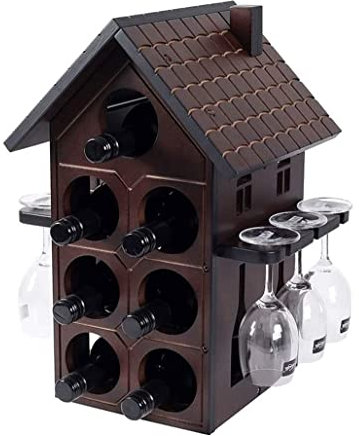 INKTUS Portabottiglie di Vino Portabottiglie In Legno Da Appoggio 6 Portabicchieri Da Vino Portabottiglie Da 7 Bottiglie Decorazione Europea Creativa for La Casa Cantinetta Portavino Bar
