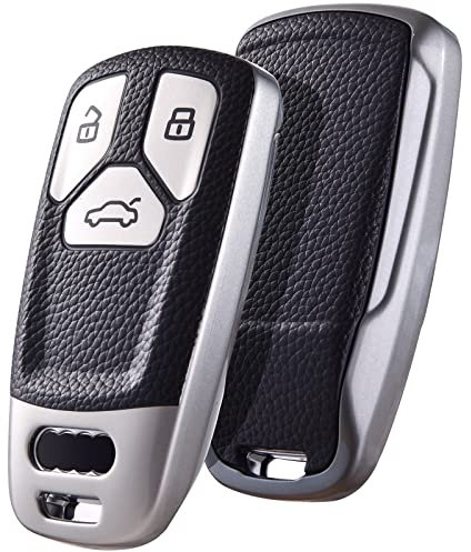 OATSBASF Autoschlüssel Hülle kompatibel mit Audi A4L A6L A8 Q5 Q7 TTS TT, Seat 3-Tasten Schlüsselhülle Cover TPU Schlüsselbox (für Audi, PW-Silber)
