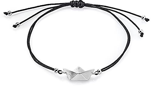 Heartbreaker Schiffchen Armband aus Sterlingsilber/Armband aus 925 Echtsilber mit schwarzem Baumwollband für Damen, Herren und Kinder/LD LT 81-05