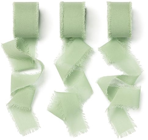 AOKSUNOVA Chiffonband Grün 2,5cm x 18,9m Geschenkband Chiffon Schleifenband Breit Hochzeit Fransenband