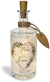 Yuweli Flaschenlicht Hochzeitsgeschenke für Brautpaar personalisiert mit Namen und Datum als Geschenke zur Hochzeit (Olive Herz)