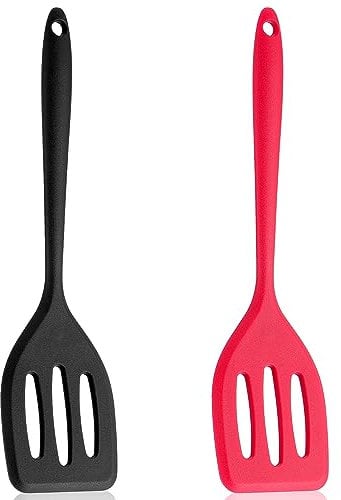 WLLHYF 2 Pack Small Silicone Turners Non Stick Slotted Kitchen Spatulas High Heat Resistant Cooking Utensils Ideal Cookware for Fish, Eggs, Pancakes