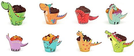 Nislai® Muffin Wrapper Dino | Drachen Cupcake Deko | Topper Picker Dino Geburtstag Party | 24 Stück mit 8 Designs