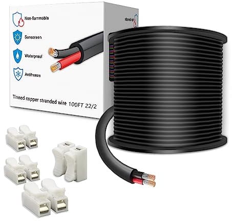 LEADTOPS 100FT 22 Gauge 22/2 2 Conductor Electrical Wire 2 Core 2x0.3mm² Cable for LED Light, Automotive, Boat Equitment