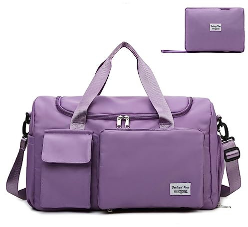 Faltbare Reisetasche Sporttasche - Urlaubstasche Trainingstasche Handtasche Wasserdicht Sauna Gym Shopping Bag mit Schuhfach und Nassfach für Leicht Yoga Gym Strand Urlaub Schule (Lila)