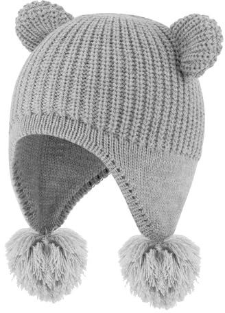 KAKU NANU Cappello Bambino Invernale Bimbo con PON PON 3 4 Anni Grigio Berretto Bambina Cappello Neonato Pile Paraorecchie