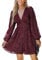CUPSHE Women's Lace Mini Dress Long Sleeve Floral Print A Line Dress for Party Bodycon Dress Burgundy-Elastic Waist XL