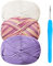 Filato di cotone spesso per uncinetto, 3 x 50 g, per principianti, filato per amigurumi, con uncinetto da 4 mm, kit per uncinetto per principianti, viola